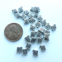 Cast Silver-tone Small Diamond-shaped Beads, 7x6mm, Pkg of 30 grams