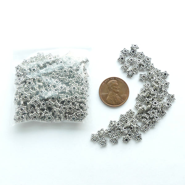 Cast Antiqued Silver-Tone Granulated-look Spacers, 2x5mm, Pkg of 30 Grams