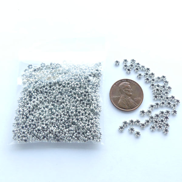 Cast Silver-tone Granulated-look Micro-Spacers, 2x4mm, Pkg or 30 Grams