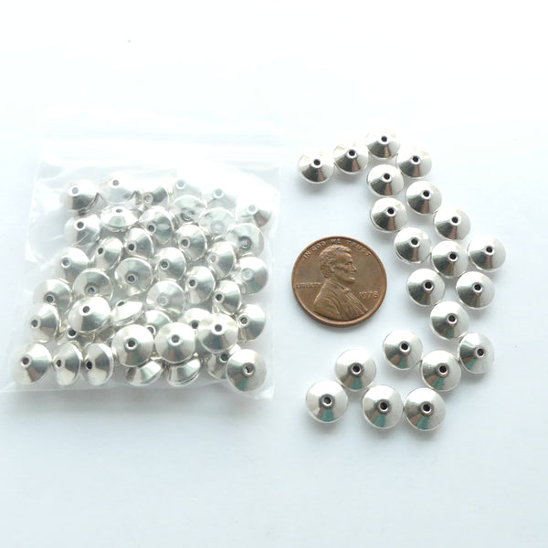 Cast Silver-Tone Smooth Rondelles, 4x8mm, Pkg or 30 grams