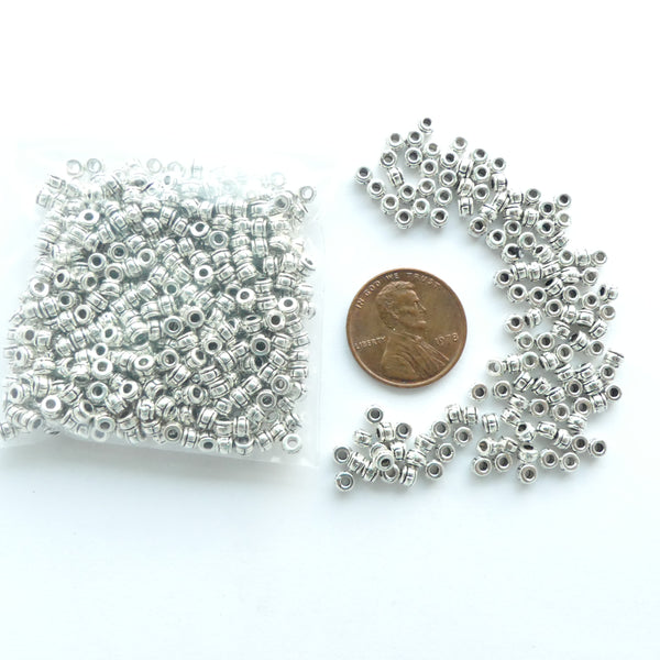 Cast Silver-tone Micro-beads 2x3mm, Pkg of 30 grams