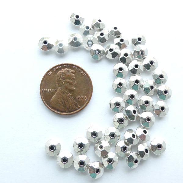 Cast Silver-tone Faceted Rondelles 3x6mm, Pkg of 30 grams