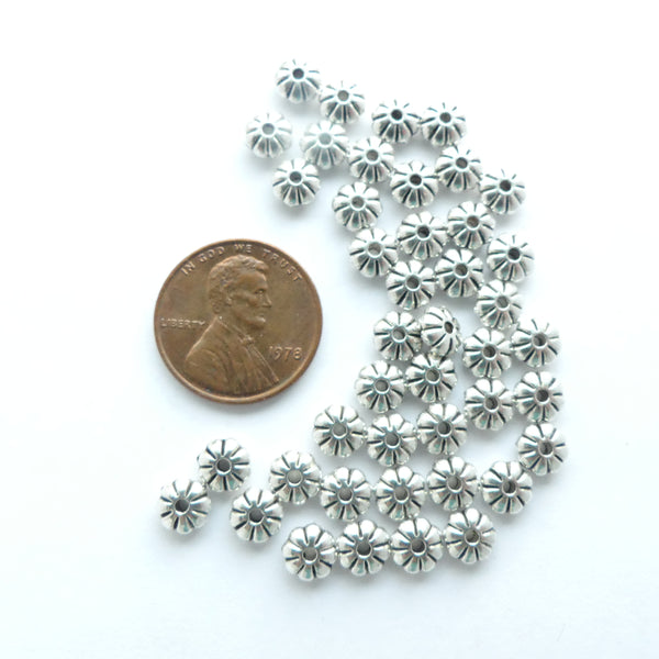 Cast Silver-Tone Fluted Rondelles 3x5mm, Pkg or 30 grams