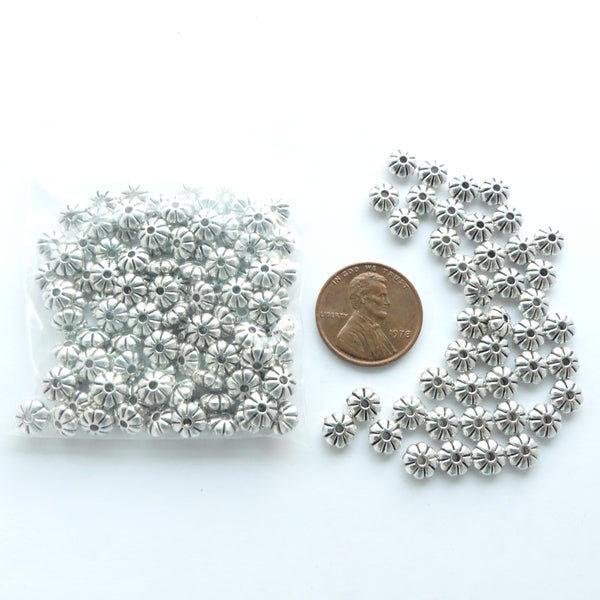 Cast Silver-Tone Fluted Rondelles 3x5mm, Pkg or 30 grams