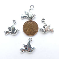 Peace Dove Charm, Cast Silver-plated Pewter, 18mm, Set of 4