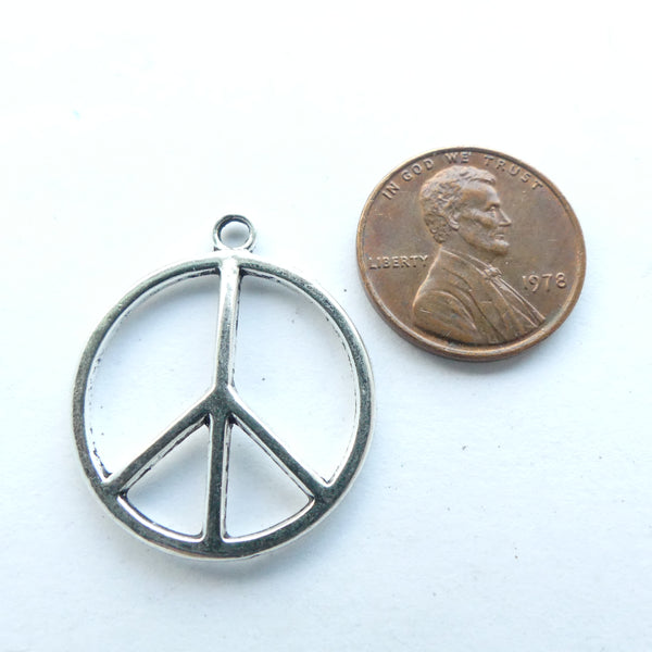 Cast Silver-tone Peace Sign 24mm, Set of 10