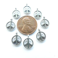 Cast Silver-tone Peace Signs, 9mm, Set of 30
