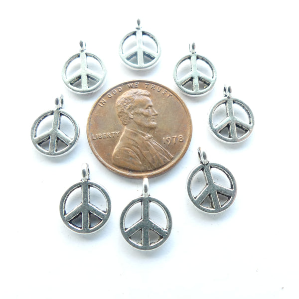 Cast Silver-tone Peace Signs, 9mm, Set of 30