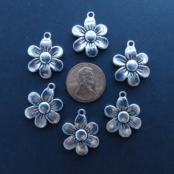 Cast White Metal Flower Pendants 17mm, Set of 12