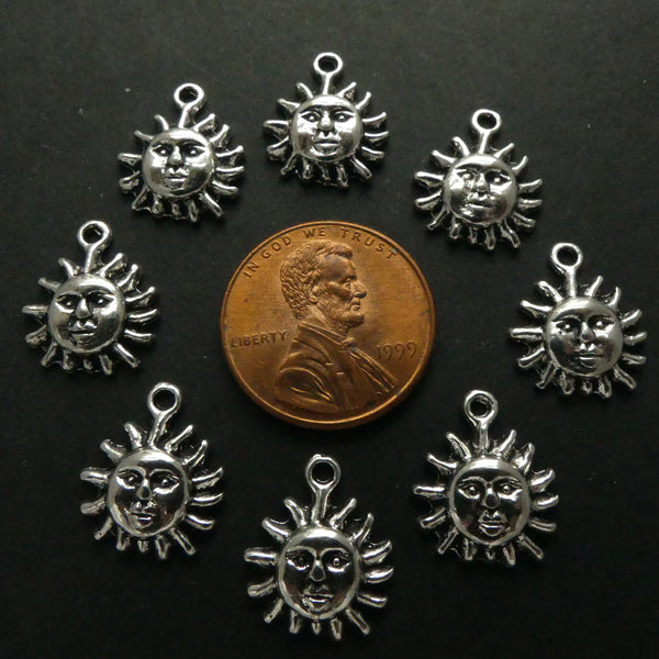 Cast Antiqued White Metal Sun Charms, Set of 8, 15mm including loop