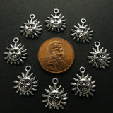 Cast Antiqued White Metal Sun Charms, Set of 8, 15mm including loop