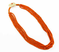 Naga Necklace, Orange Whiteheart Beads with Antique Shell Button, 23”