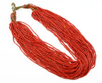Naga Necklace, Vintage Red Glass Bugle Beads, 26”,