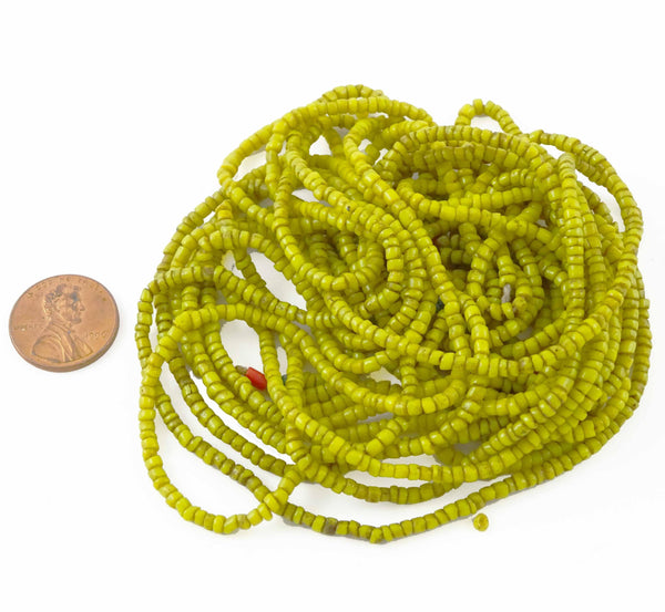 Naga Glass, Vintage Chartreuse Seed Beads, 1-1.5x2mm, Bag of 47 Grams