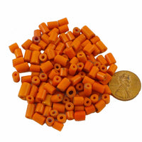 Naga Glass, Antique Small Cylinder Beads, Orange, 5-6x4mm, Bags of 27 grams