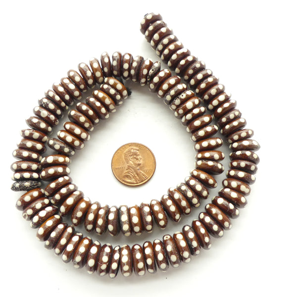 Batik Bone Slices, Indian Polka Dot, 4x12mm on 17-inch Strand