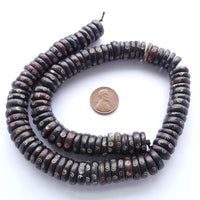 Bone, Dark Brown Slices Carved Design, 4x12mm