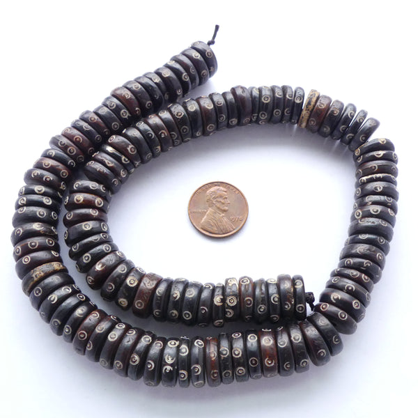 Bone, Dark Brown Slices Carved Design, 4x12mm