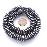 Bone, Slices with Etched Designs 3x11mm on 14-inch Strands
