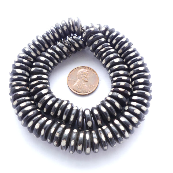 Bone, Slices with Etched Designs 3x11mm on 14-inch Strands