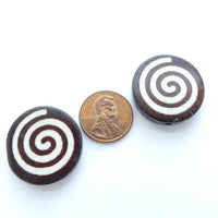 Batik Bone, Spiral Design Coin Shape, 20mm, Set of 2
