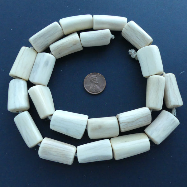 Bone, Antler Tubular Beads, Ivory Color, 25x15mm on 22" Strand