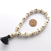 Skull Bone Bracelet Mala on Elastic Cord, 16 Carved Beads