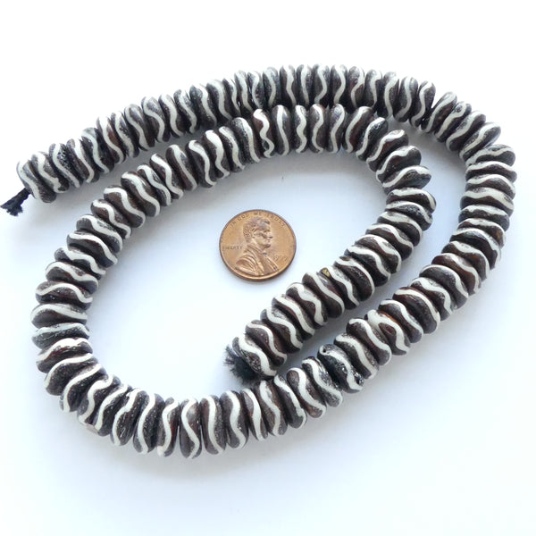Batik Bone Slices, Wavy Line Design, 5x12mm on 17.5-inch Strands