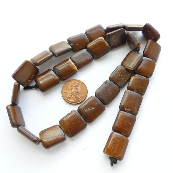 Bone, Flat Squares, Dark Brown, 16x14mm on 17.5-inch Strand