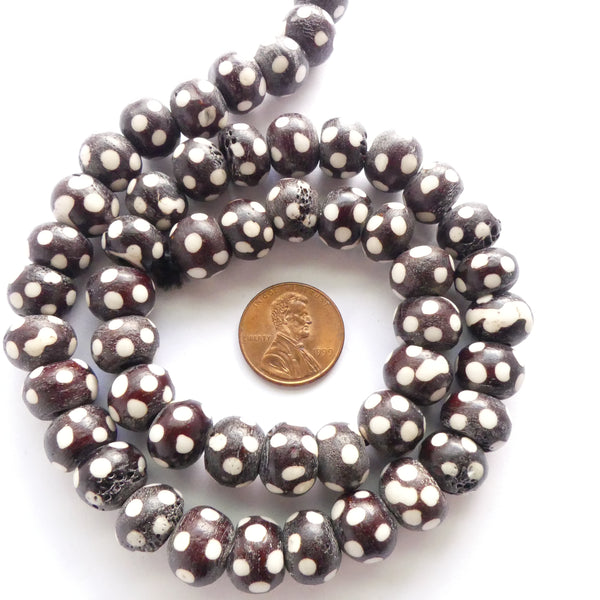 Batik Bone Polka Dot, 12mm on 17.5-inch Strand