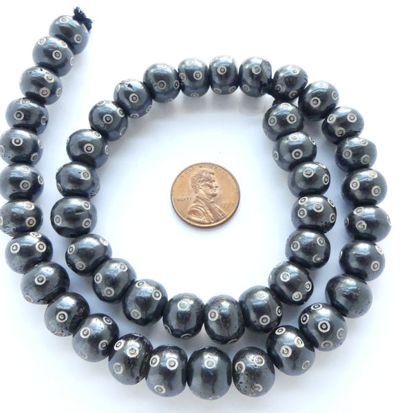 Bone, Round Beads, Dark Brown with Carved Eyes, 10mm, 17.5-inch Strands