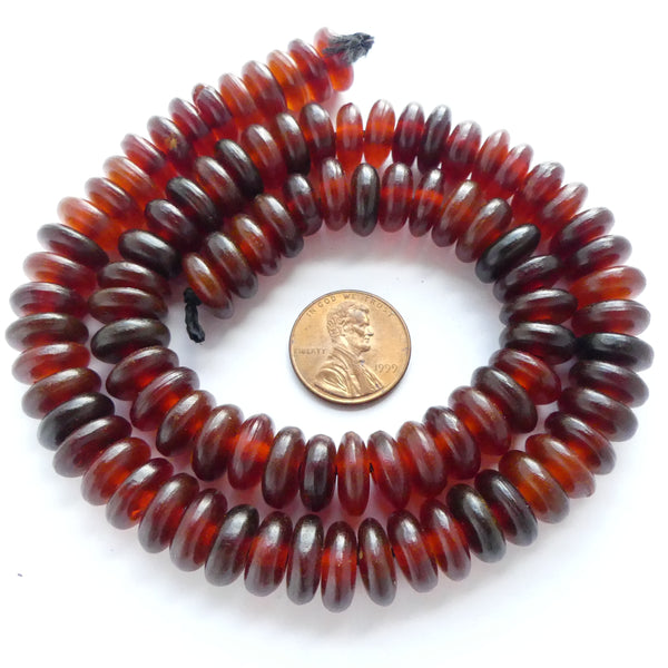 Horn Rondelles, Red, 5x12mm on 17-inch Strands