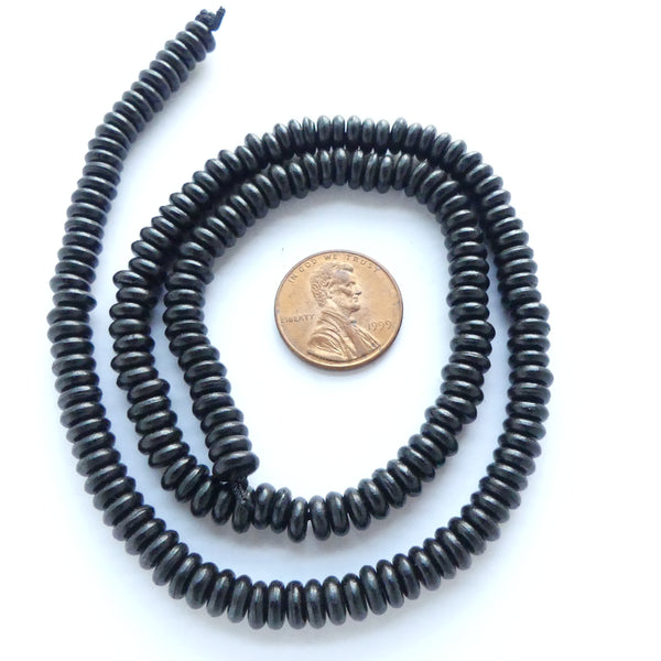 Horn Rondelles, Black, 3x6mm on 17-inch Strands