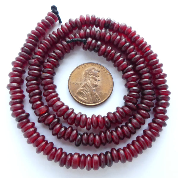 Horn Rondelles, Red, 2x5mm on 17-inch Strands