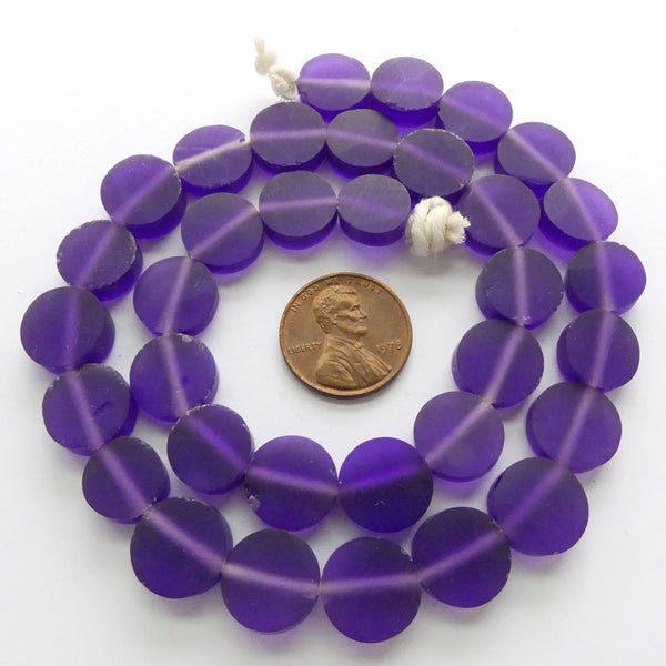 Resin Purple Dark Matte, Coin Shape 12mm, Strands of 33
