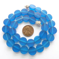 Resin Aqua Dark Matte, Coin Shape 12mm, Strands of 33