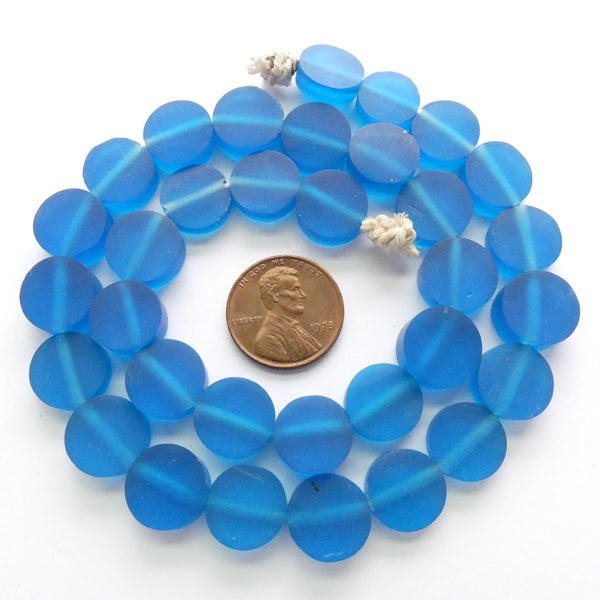 Resin Aqua Dark Matte, Coin Shape 12mm, Strands of 33