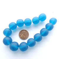 Resin Aqua Dark Matte Round Beads, 15mm Diameter, Strands of 15