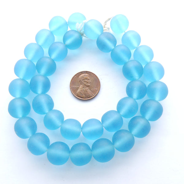 Resin Aqua Matte Round Beads, 12mm Diameter, Strand of 35