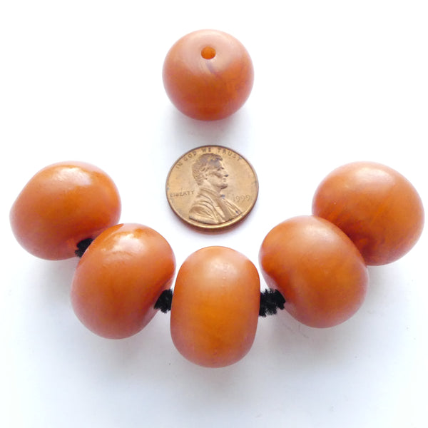 African Amber, Faux Amber Dark Amber, Oblates 15x20mm, Set of 6