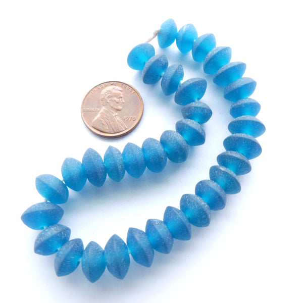 Resin Aqua Dark Matte Rondelles, 5x10mm, Strands of 34