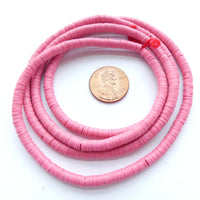 New Vinyl Heishi, Hot Pink 4mm on Strands 30-inches