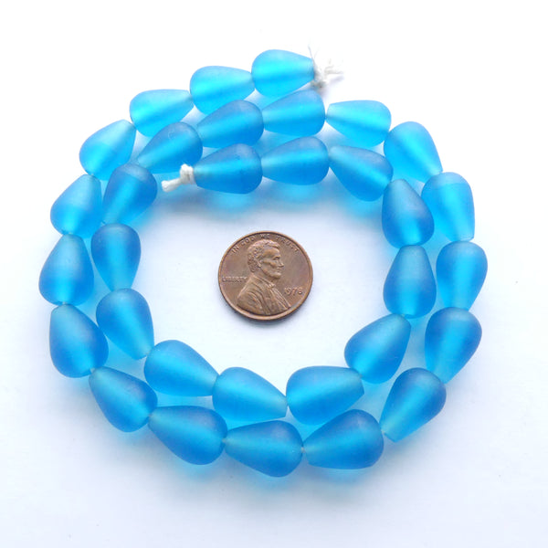 Resin Aqua Matte Teardrops 14x10mm, Strand of 32