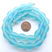 Resin Aqua Matte Truncated Ovals 15x10mm, Strands of 29