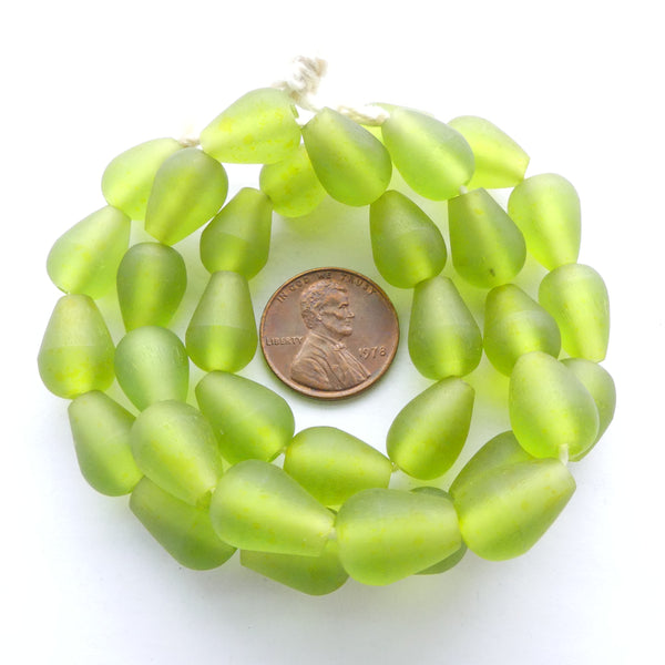 Resin Dark Lime Green Teardrops 14x10mm, Strand of 34