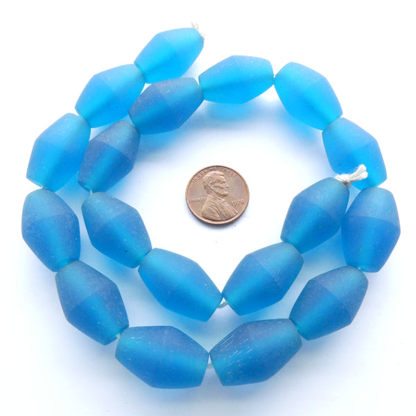 Resin Aqua Dark Matte Truncated Ovals 20x15mm, Strands of 18