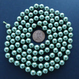 Plastic Pearls, Green 8mm on Long Knotted 36" Strand