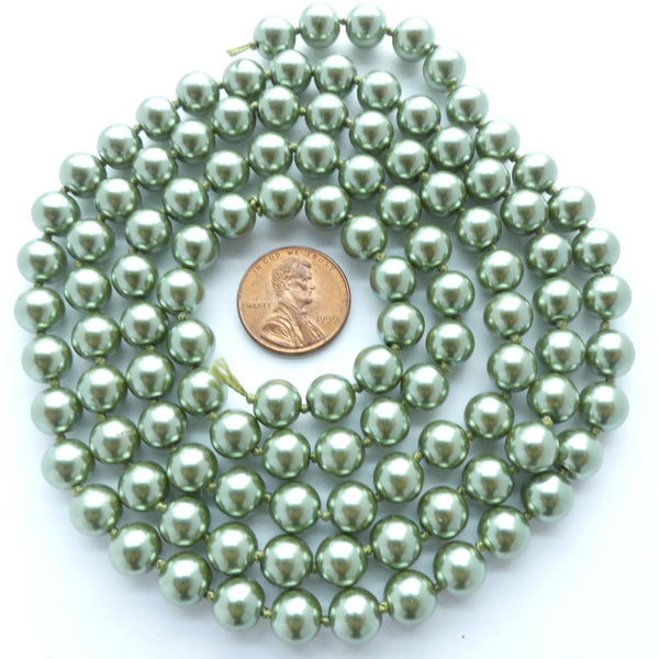 Plastic Pearls, Green 8mm on Long Knotted 36" Strand
