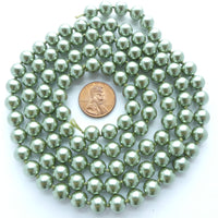 Plastic Pearls, Green 8mm on Long Knotted 36" Strand