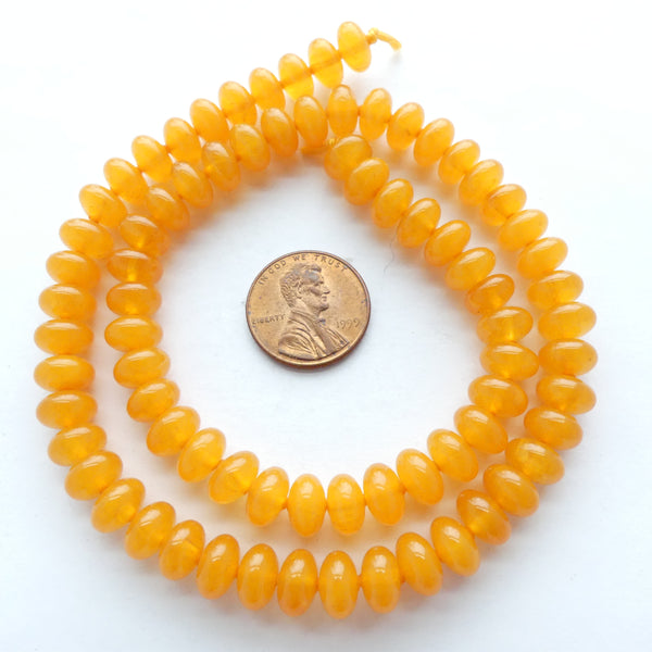 Resin Amber Mini Oblates, 5x8mm on 16" Strands